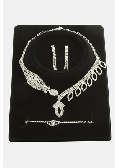 Oval Taşlı Lüks Set Kolye Gümüş