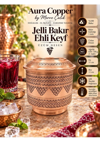 Aura Copper Bakır Ehlikeyf Bardak Soğutucu El İşlemeli Ve Jelli Modeller Açık Bej