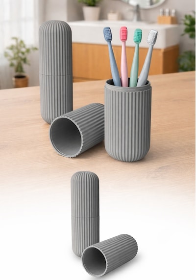 Gri Seyahat Tipi Organizer Taşıma Kabı Diş Fırçası Gözlük Makyaj Fırçası Kutusu 19 cm