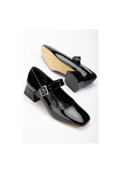 Aymood St-006 Siyah Rugan Günlük 4 Cm Topuklu Ayakkabı Siyah