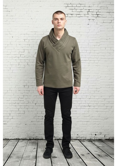 Black Steel Şal Yaka Casual Erkek Sweatshırt Haki