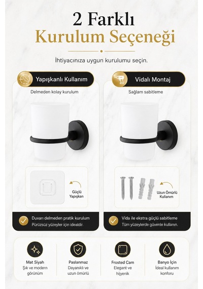 Alper Banyo Lotus Mat Siyah Eko Diş Fırçalık Plastik Tabak Ister Yapıştır Ister Montajla