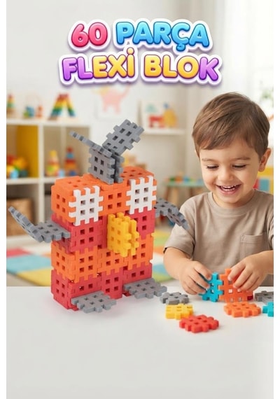 60 Parça Eğitici Flexi Blok İnce Motor Becerilerini Geliştiren Oyuncak Yumuşak Bloklar