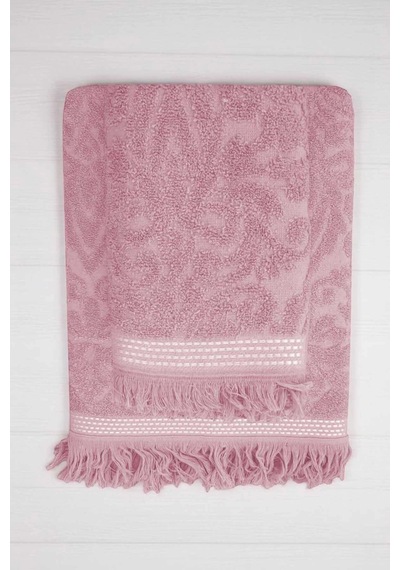 2 Parça Jakarlı Banyo Havlu Takımı %100 Pamuklu 90x150 Cm Arden Pembe Çok Renkli