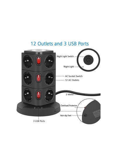 Çeşithane Kablosuz Şarjlı Power Tower Çoklu Priz 12 Girişli Usb-c Usb-a Şarj İstasyonu 2
