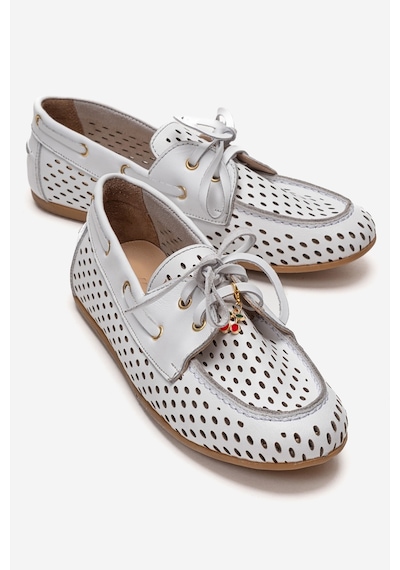 Luvishoes Stevo Beyaz Cilt Hakiki Deri Delikli Bağcıklı Kadın Loafer Ayakkabı