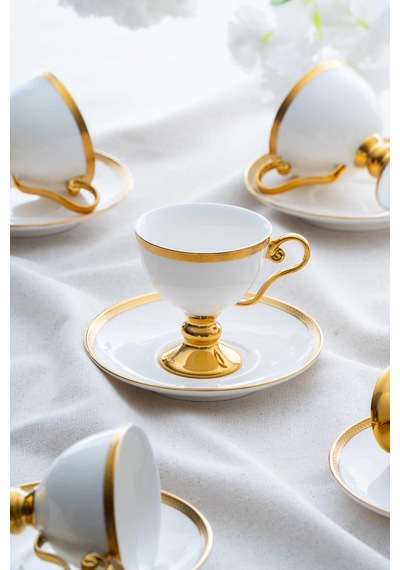 Acar Thelma Gold 6 Kişilik Kahve Fincanı Takımı - 100 Ml Beyaz
