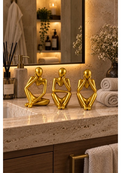 Ev & Ofis Dekoru - Gold 3'lü Heykel Seti Insan Vücut Sanatı