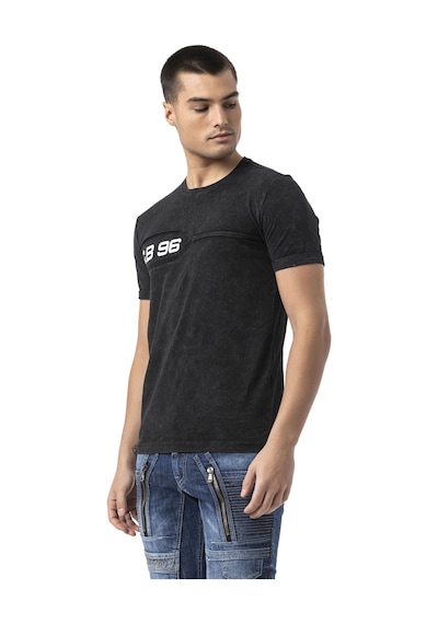 Cipo & Baxx Erkek Regular Fit Siyah Bisiklet Yaka Kısa Kollu Yazı Detaylı Tişört Ct805