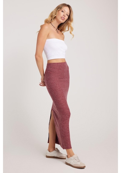 Tudors Kadın Slim Fit Dar Kesim Yırtmaçlı Bordo Etek-41342 Bordo