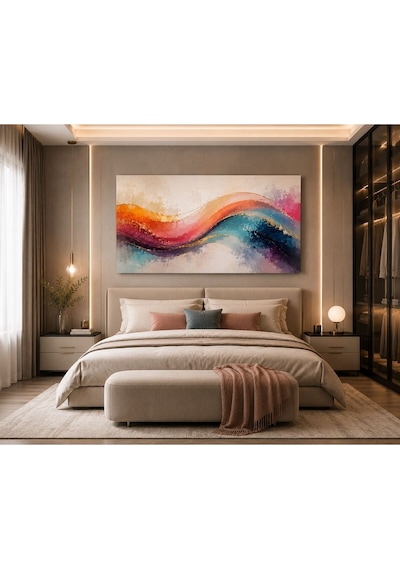 Renk Senfonisi Soyut Kanvas Tablo Turuncu, Mavi, Mor Ve Pembe Tonlarda Modern Premium Duvar Dekorasyonu Salon, Ofis, Çalışma Odası Ve Genç Yaşam Alanları İçin Enerjik Tasarım
