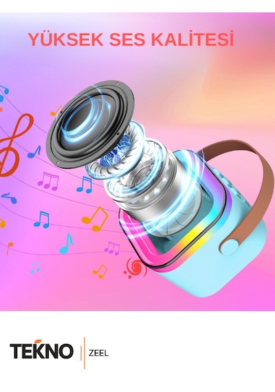 Teknozeel Çift Mikrofonlu Karaoke 5 Ses Efektli Rgb Işıklı Bluetooth Kablosuz Hoparlör Ses Bombası Mavi Renk