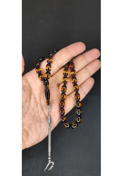 Anemore Collection Sürmeli Uçak Camı Tesbih Bordo-sarı Renk T-455
