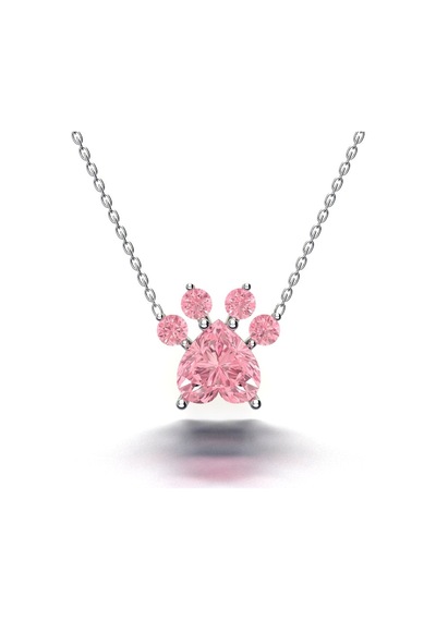 Gümüş Kedi Patisi Kolye Pembe Taşlı 481611340