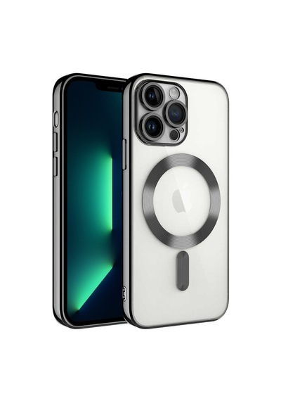 Apple Uyumlu iPhone 13 Pro Max Kılıf Magsafe Özellikli Metal Lazer Silikon Kapak