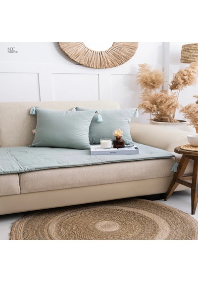 Yeşil Premium Keten Evcil Hayvan Dostu Keten Koltuk Pedi / Şilte Kırlentli 80x180 Çok Renkli
