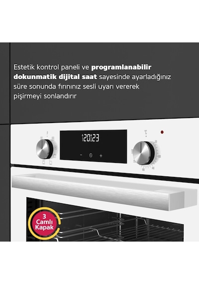 Simfer 8209 9 Fonksiyon QS Beyaz Cam Ankastre Fırın Power Turbo Dijital