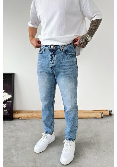 Dokulu Mavi Soft Degrade Boyfriend Pantolon