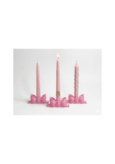 3 Lü Pembe Fiyonk Mumluk Seti Dekoratif Şamdan Mum Tutucu 11,5 Cm Pembe