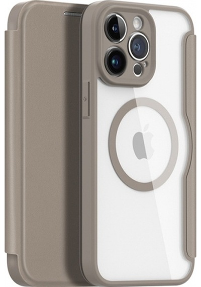 More TR Dux Ducis Apple Uyumlu iPhone 14 Pro 6.1 Kılıf Skin X Pro Series MagSafe Kapaklı Kılıf Folio Case - Bej