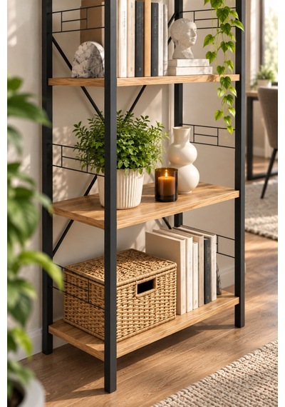 Sulorahome Metal İskeletli 4 Raflı Kitaplık Kahverengi 150 Cm Antrasit - Atlantik Çam Sulorahome Metal İskeletli 4 Raflı Kitaplık Kahverengi 150 Cm Antrasit - Atlantik Çam