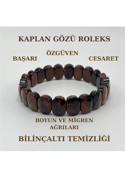 Yıldız Doğal Taş Kırmızı Kaplan Gözü Doğal Taş Roleks Bileklik Çok Renkli