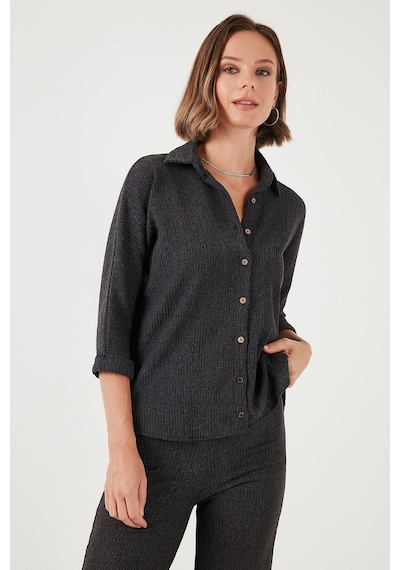 Lela Streç Regular Fit Dokulu Bayan Gömlek 5865975 Antrasit