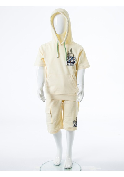 Xo Kids Erkek Çocuk Yazlık 2li Alt Üst Takım Tişort + Şort 2-7 Yaş 3222 Krem