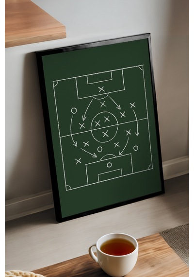 Futbol Taktik Tahtası Siyah Ahşap Çerçeveli Poster, Dekoratif Spor Duvar Tablosu