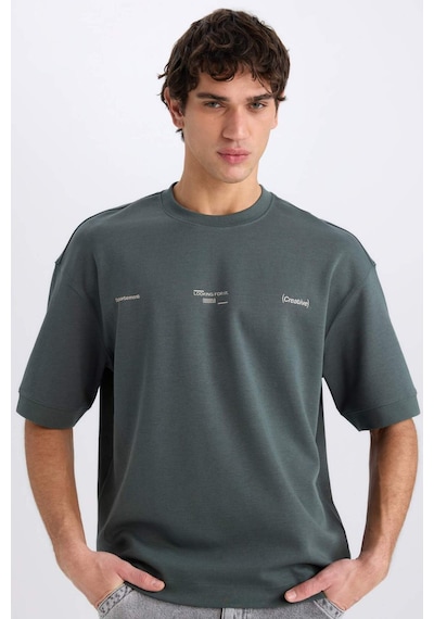 DeFacto Loose Fit Bisiklet Yaka Baskılı Kısa Kollu Ağır Kumaş Tişört E0575AX25SMGN498