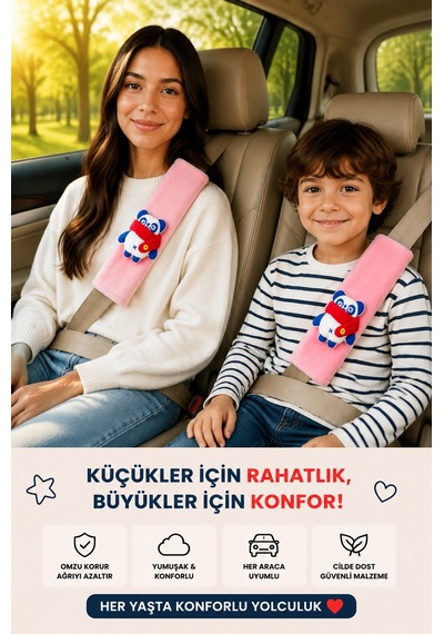 Panda Pembe Emniyet Kemeri Aksesuarı - Emniyet Kemeri Kılıfı-araç Emniyet Kemeri Omuz Koruyucu 1 Adet