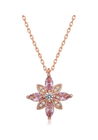 Gümüş Rose Pembe Taşlı Umut Çiçeği Kolye Gümüş Gümüş