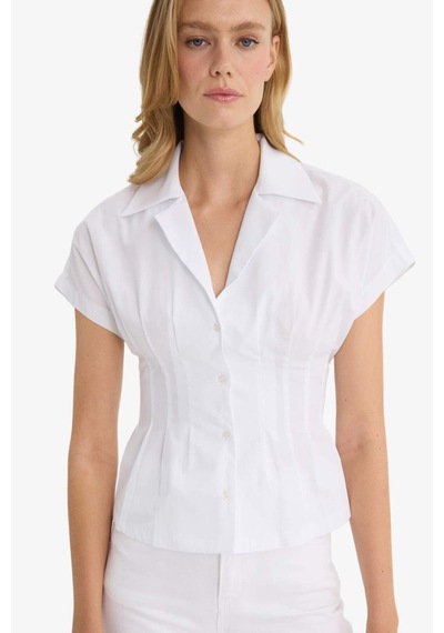 Defacto Fitted Ceket Yaka Poplin Kısa Kollu Gömlek F9335ax25auwt83 Beyaz
