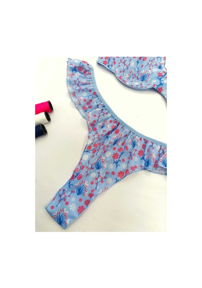 La Linaa Jasmin Mavi Çiçek Desenli Tanga Külotlu Sütyen Takım Mavi - 689426661 Mavi
