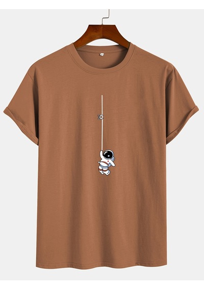 Unisex Mini Astranot Tasarım Basklı Tshirt Kahverengi