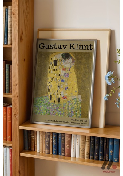 Gustav Klimt Öpücük, Siyah Çerçeveli Duvar Tablosu - Sanatsever Hediyesi