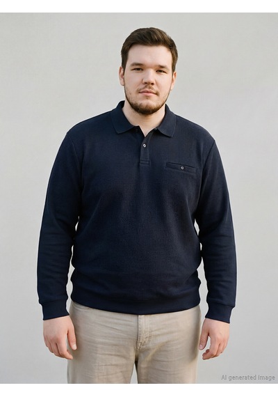 Lcwaıkıkı Classic Lacivert Büyük Beden Polo Yaka Erkek Sweatshirt