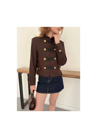 Verymoda Çin Düğmeli Ceket F2105 Kahve