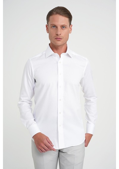 Efor Slim Fit %100 Pamuk Non Iron Kumaş Dokulu Klasik Beyaz Gömlek Gk 744 Beyaz