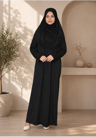 Öners Tek Parça Boydan Namaz Elbisesi Siyah Siyah