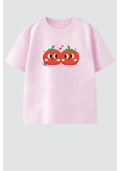 Monila Kız Çocuk Baskılı Pamuklu Bisiklet Yaka T-shirt Pembe