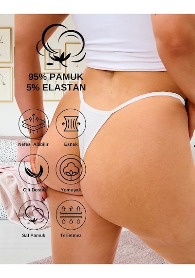 Alya Underwear Kadın Ipli Tanga Külotlar - 5 Li Paket Sarı, Mor, Mint, Somon,mavi 1301p Beyaz P05