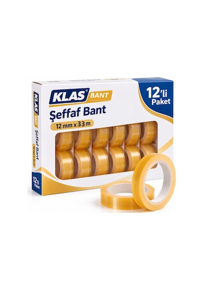 Şeffaf Bant 12'li Paket Para Bandı Seloteyp Selobant Kırtasiye Bandı 12 Mm X 33 Metre