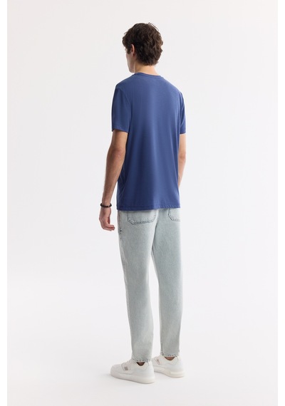 Avva Erkek İndigo Bisiklet Yaka Bi-stretch Soft Touch Basic Regular Fit T-shirt B001031
