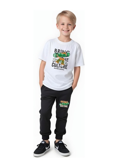 Fyk Kids Erkek Çocuk Mevsimlik Bring Baskılı Alt-üst Takım Beyaz