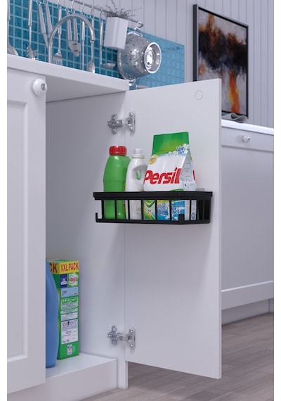 İndecor Houseware 1 Adet Oslo Banyo Düzenleyici Deterjanlık Sabunluk 1'li Yapışkanlı Eviye Altı Düzenleyici Organizer Siyah