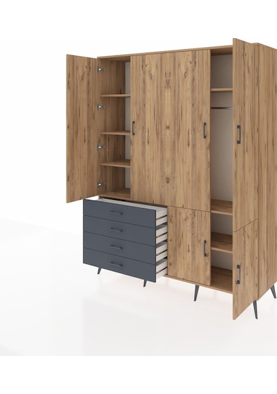 Hyperion Gardrop 7 Raflı 4 Çekmeceli Tek Askılı 176x44x221 Çam-çam/antrasit Çam/antrasit Hyperion Gardrop 7 Raflı 4 Çekmeceli Tek Askılı 176x44x221 Çam-çam/antrasit Çam/antrasit