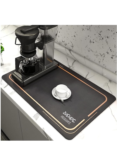 Premium Dekoratif Bulaşık Kurutma Matı 50x40 Cm Süper Emici, Kaydırmaz Kauçuk Tabanlı Ve Tezgah Koruyucu Altlık siyah