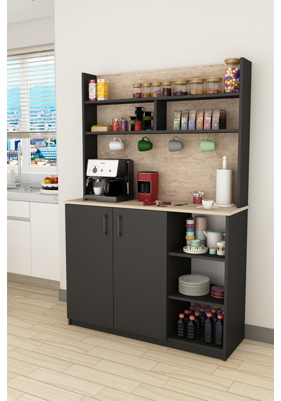 Asra Trend Kahve Köşesi KAHVE02 %100 MDF Çok Amaçlı Mutfak Dolabı Kiler Antrasit - Sidon Asra Trend Kahve Köşesi KAHVE02 %100 MDF Çok Amaçlı Mutfak Dolabı Kiler Antrasit - Sidon