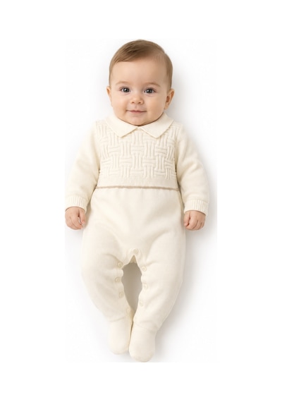 Babyhola Unisex Triko Patikli Bebek Tulum 5603 Ekru